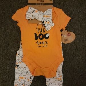 Orange Baby Halloween 3-Piece Bodysuit Set with Ghost Print